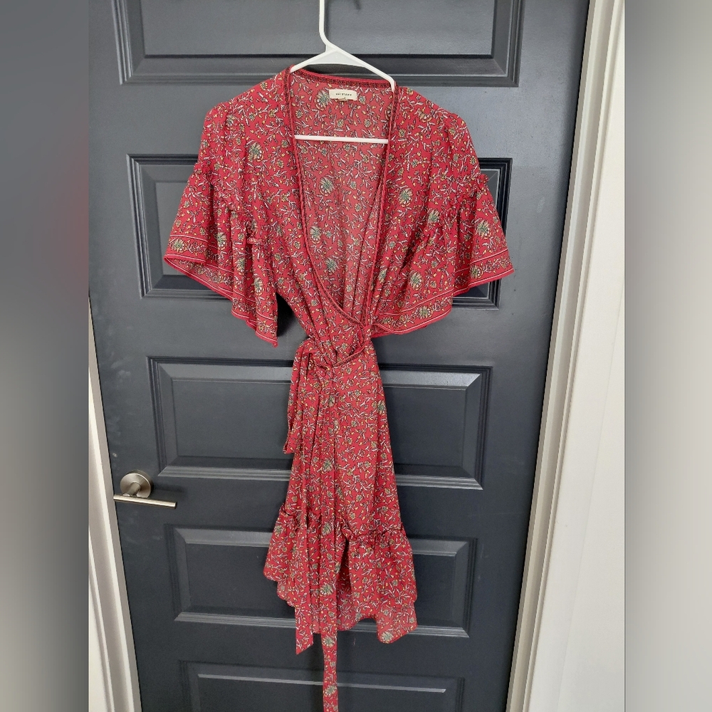 🌟 Max Studio Red Asymmetrical Floral Dress